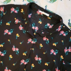 Vans black floral button-up shirt